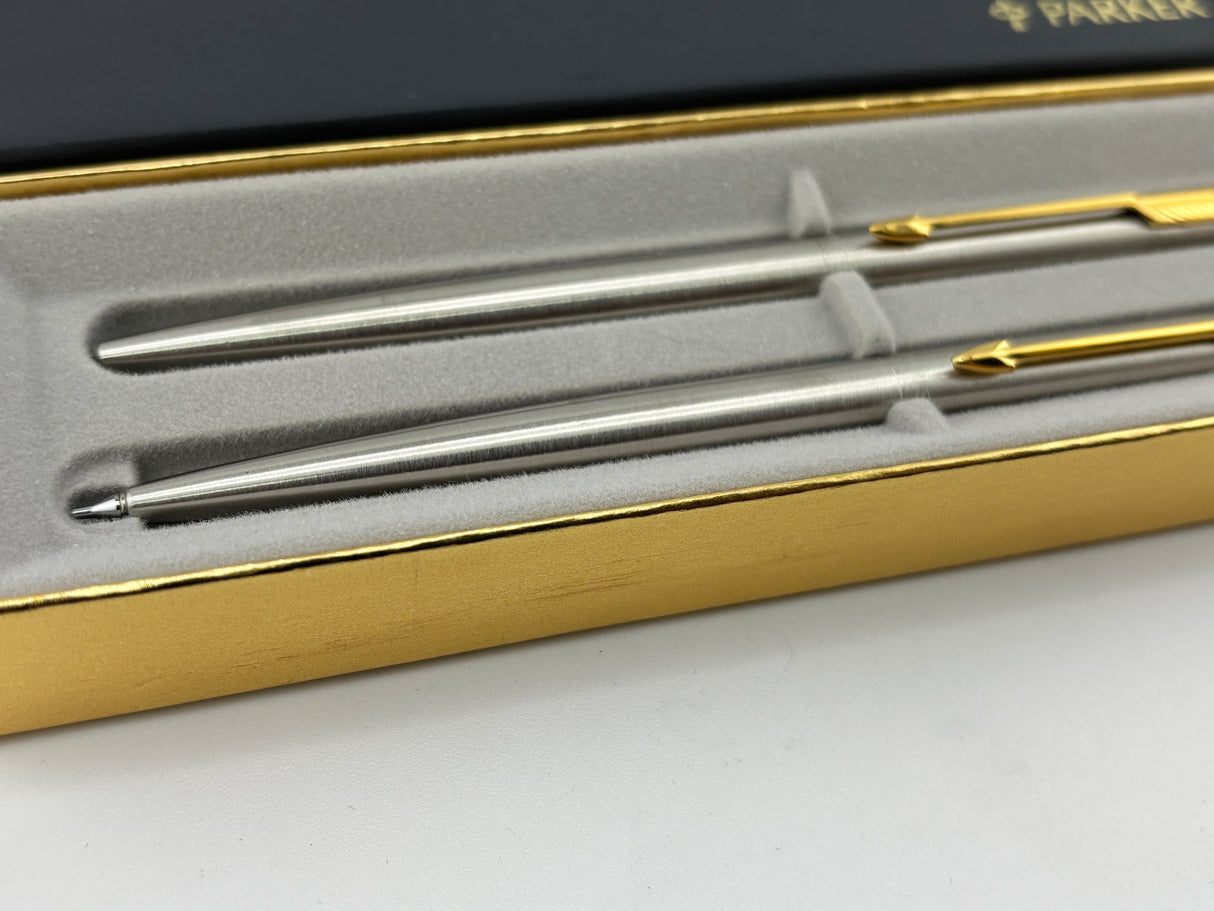 Parker Set Brushed Chrome circa 1990's Ball Pen and Pencil boxed