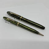 Conklin 5M Word Gauge Nozac SET Herringbone Green/Black Fountain Pen and Pencil - Circa 1935