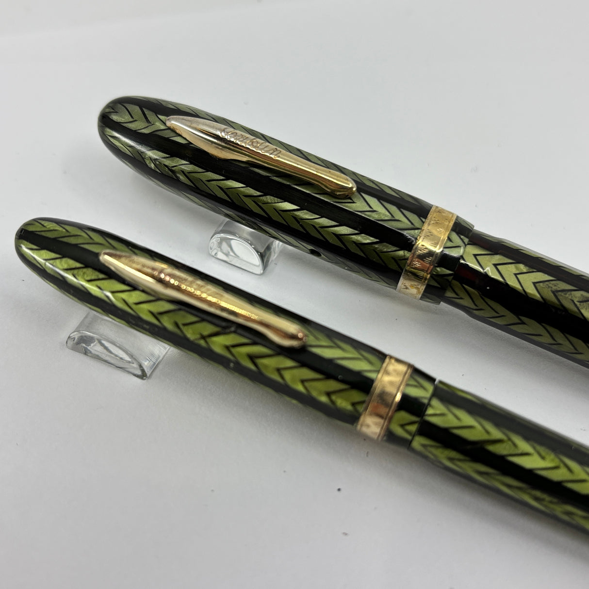 Conklin 5M Word Gauge Nozac SET Herringbone Green/Black Fountain Pen and Pencil - Circa 1935