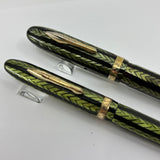 Conklin 5M Word Gauge Nozac SET Herringbone Green/Black Fountain Pen and Pencil - Circa 1935