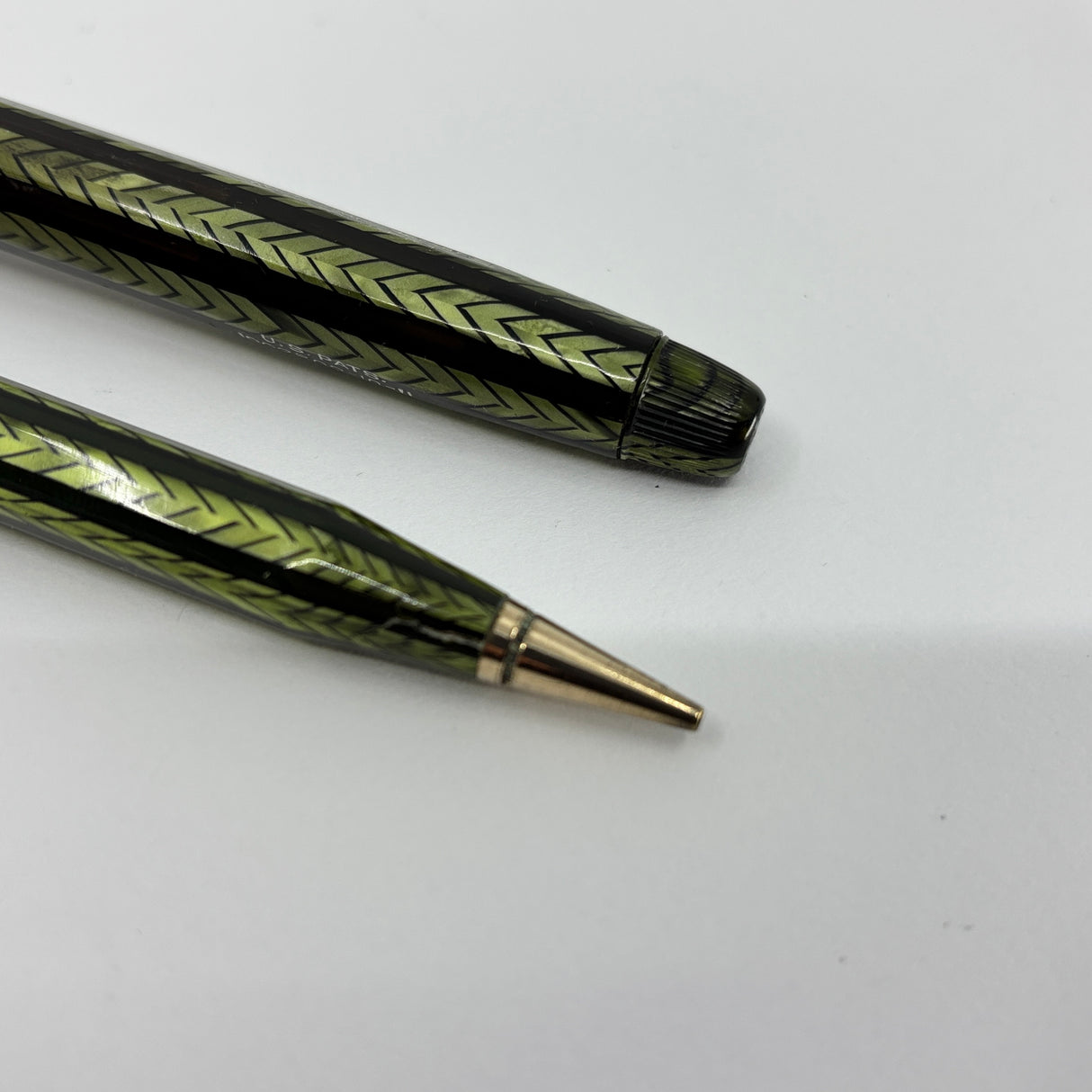Conklin 5M Word Gauge Nozac SET Herringbone Green/Black Fountain Pen and Pencil - Circa 1935