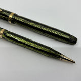 Conklin 5M Word Gauge Nozac SET Herringbone Green/Black Fountain Pen and Pencil - Circa 1935