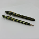 Conklin 5M Word Gauge Nozac SET Herringbone Green/Black Fountain Pen and Pencil - Circa 1935