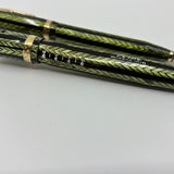 Conklin 5M Word Gauge Nozac SET Herringbone Green/Black Fountain Pen and Pencil - Circa 1935
