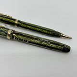 Conklin 5M Word Gauge Nozac SET Herringbone Green/Black Fountain Pen and Pencil - Circa 1935