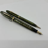 Conklin 5M Word Gauge Nozac SET Herringbone Green/Black Fountain Pen and Pencil - Circa 1935