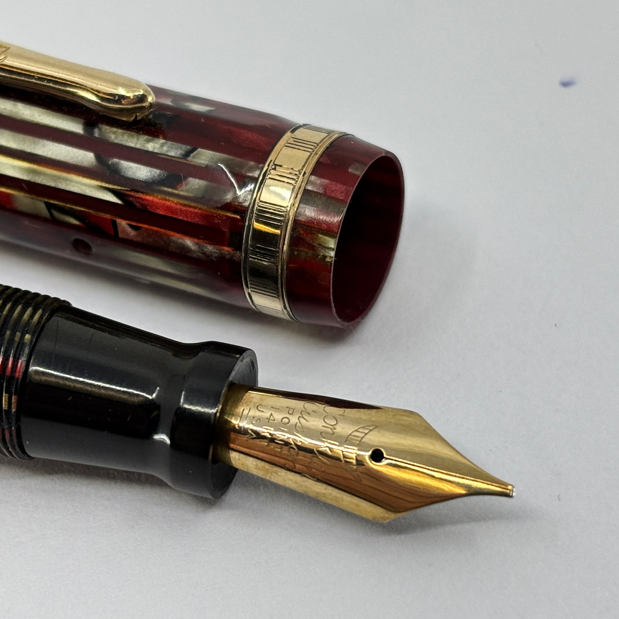Conklin Nozac Line Red/Black/Gray Striped Fountain Pen - Circa 1934