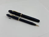 Conklin Largest Nozac SET Herringbone Blue/Black Fountain Pen and Pencil - Circa 1935