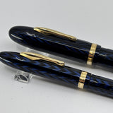 Conklin Largest Nozac SET Herringbone Blue/Black Fountain Pen and Pencil - Circa 1935