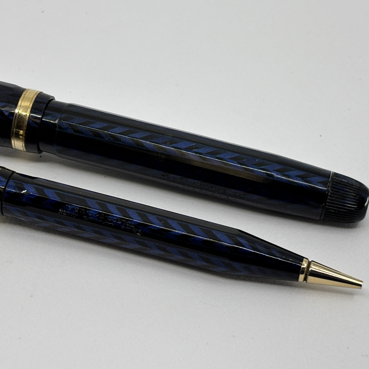 Conklin Largest Nozac SET Herringbone Blue/Black Fountain Pen and Pencil - Circa 1935
