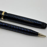 Conklin Largest Nozac SET Herringbone Blue/Black Fountain Pen and Pencil - Circa 1935