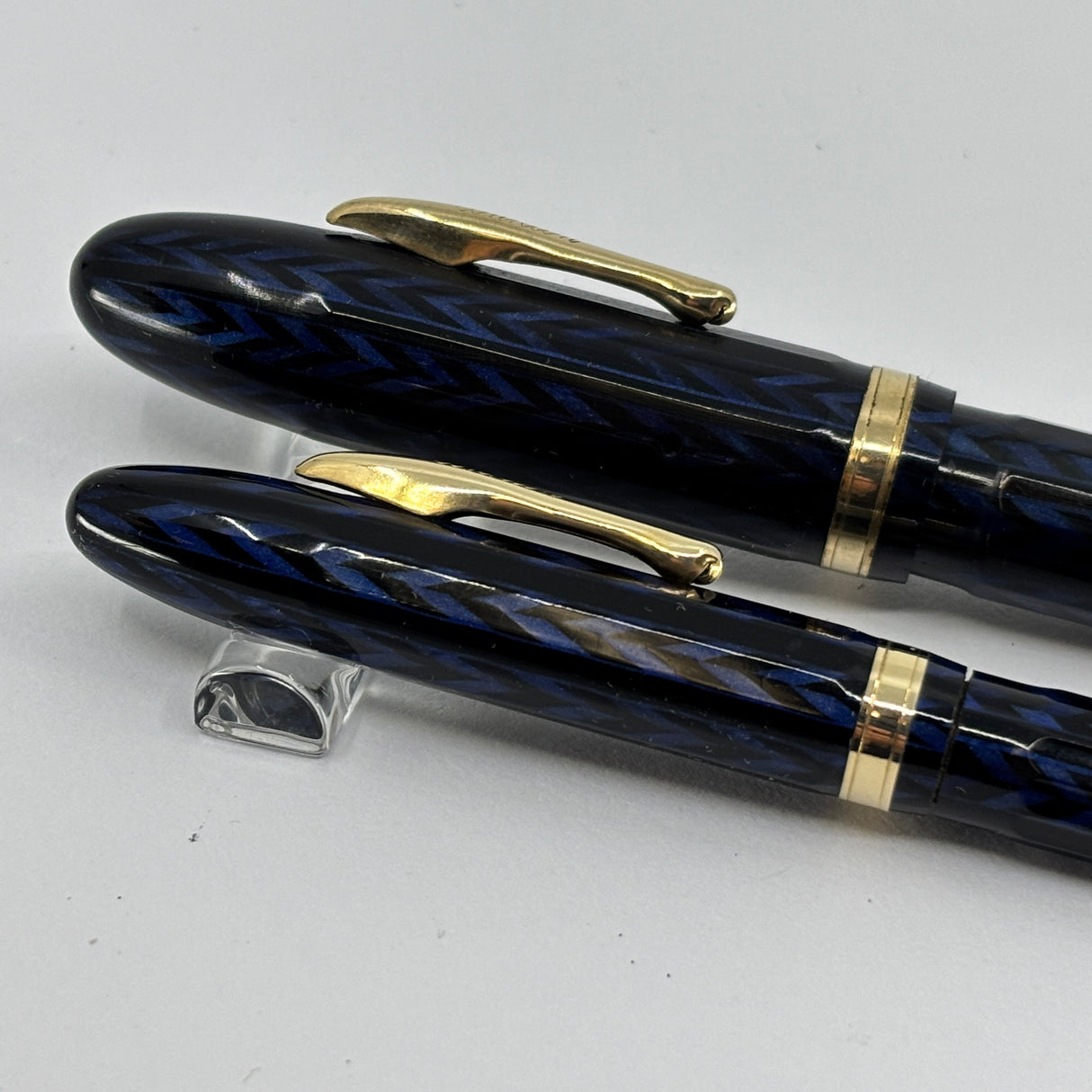 Conklin Largest Nozac SET Herringbone Blue/Black Fountain Pen and Pencil - Circa 1935