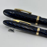 Conklin Largest Nozac SET Herringbone Blue/Black Fountain Pen and Pencil - Circa 1935
