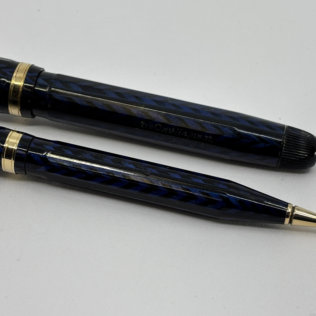 Conklin Largest Nozac SET Herringbone Blue/Black Fountain Pen and Pencil - Circa 1935