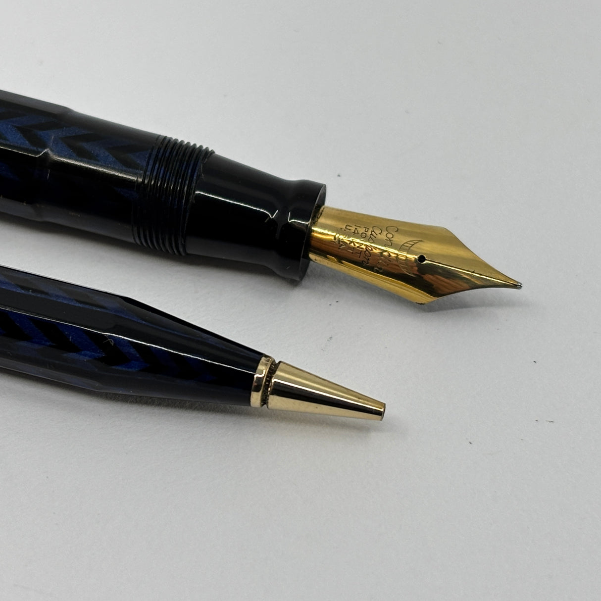 Conklin Largest Nozac SET Herringbone Blue/Black Fountain Pen and Pencil - Circa 1935