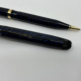 Conklin Largest Nozac SET Herringbone Blue/Black Fountain Pen and Pencil - Circa 1935