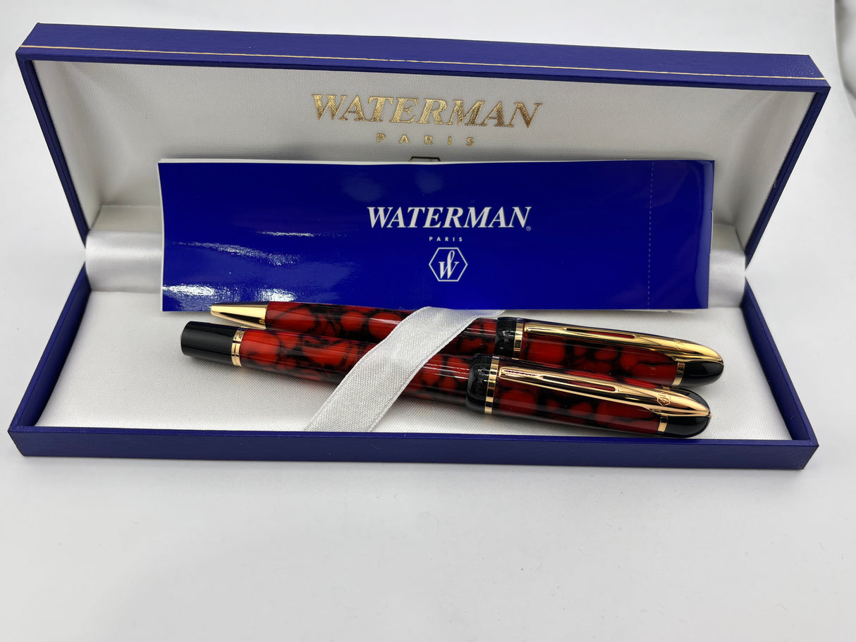 Waterman Phileas Set Red Marble - Roller Ball and Ball Pen