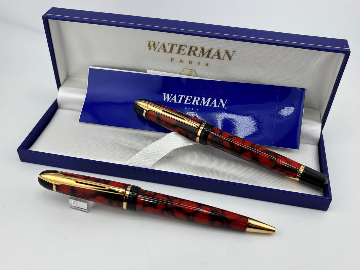 Waterman Phileas Set Red Marble - Roller Ball and Ball Pen