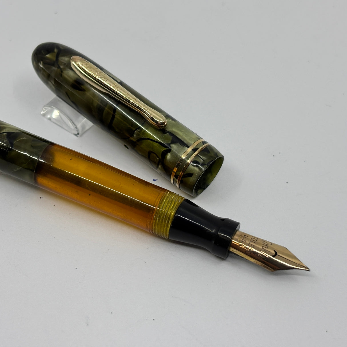Conklin Nozac " Precursor Prototype " Green Marble Pat Pending engraved on barrel , Rare Pen !!