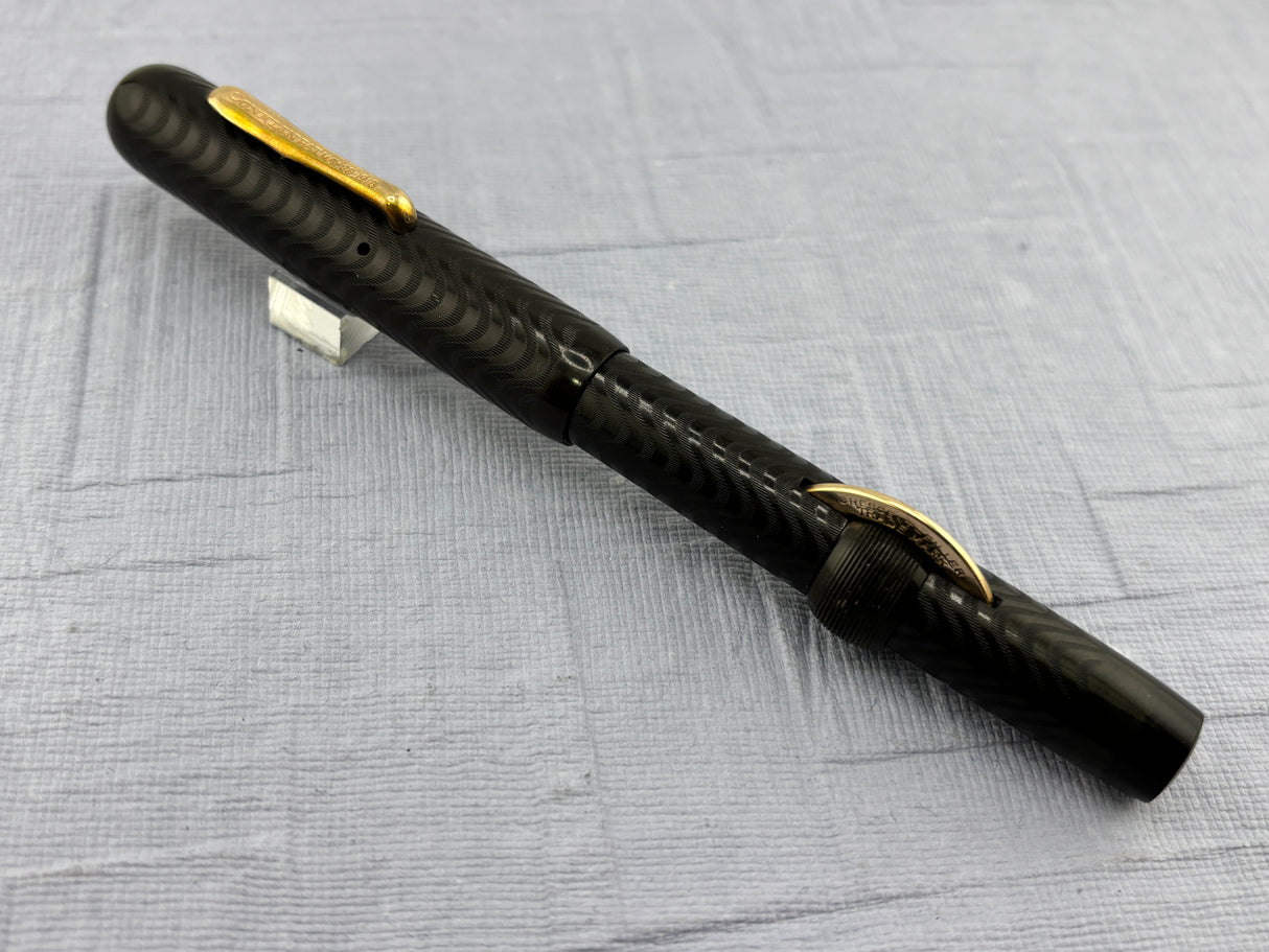Conklin Toledo Crescent filler"50"  Black hard Rubber chased  # 5 nib very  good flex - Fountain Pen