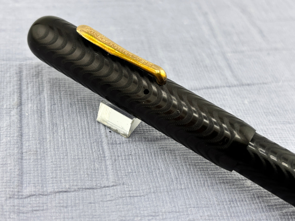 Conklin Toledo Crescent filler"50"  Black hard Rubber chased  # 5 nib very  good flex - Fountain Pen