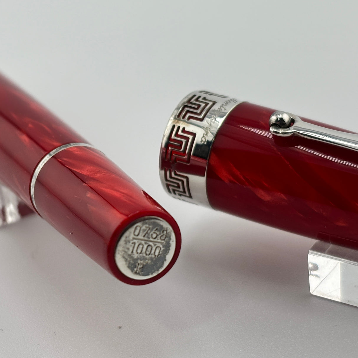 Montegrappa Historia Lustrous Red Marbled Celluloid Limited Edition Fountain Pen - Medium 18kt Gold  Nib