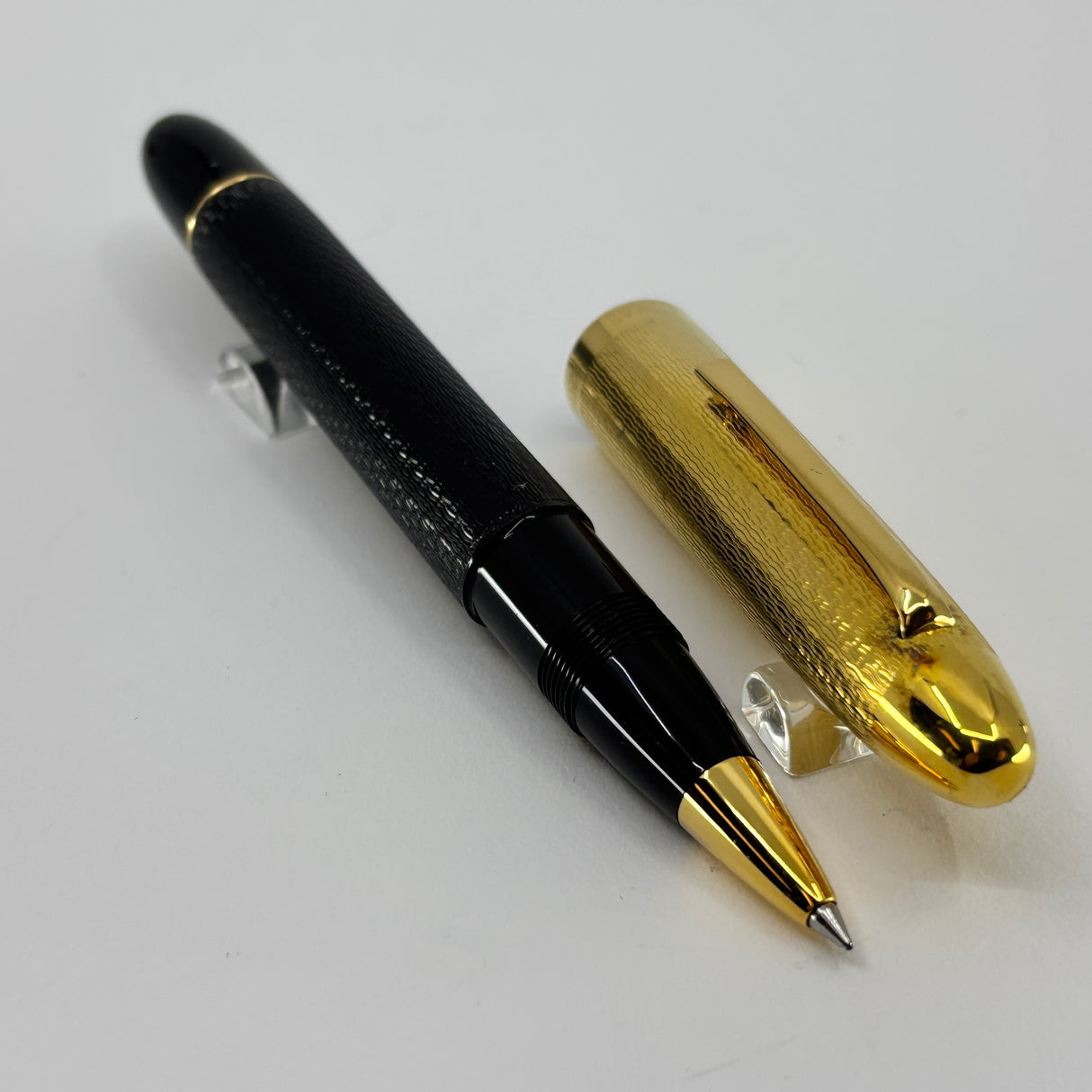 OMAS S2001 Ogiva Rollerball - Gold Vermeil Cap & Black Guilloched Vegetal Resin Barrel