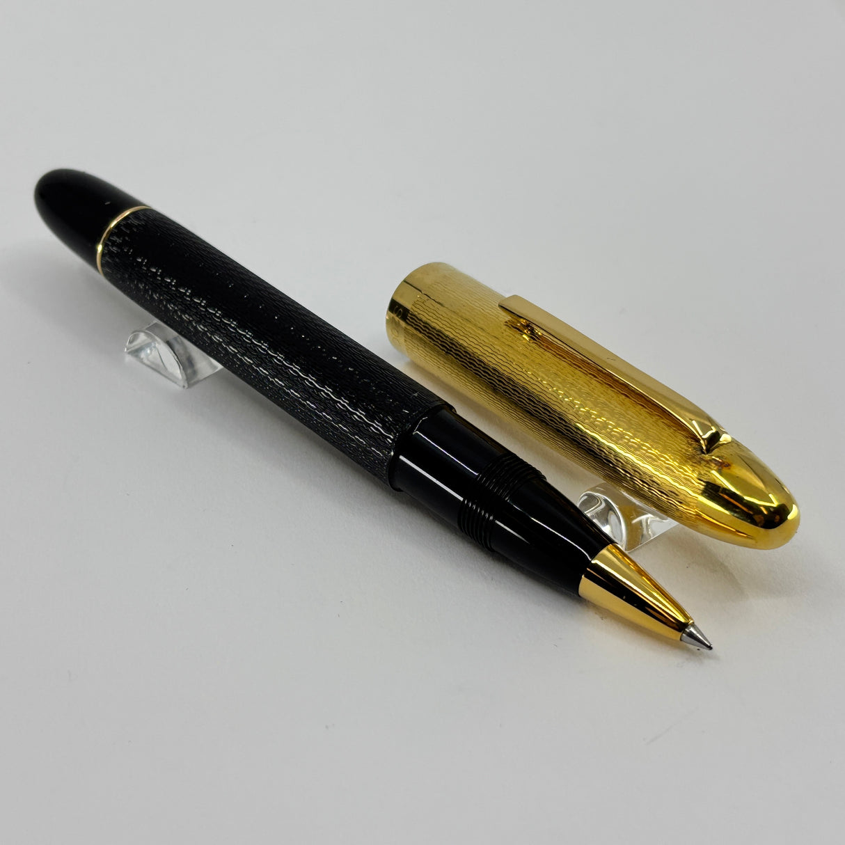 OMAS S2001 Ogiva Rollerball - Gold Vermeil Cap & Black Guilloched Vegetal Resin Barrel