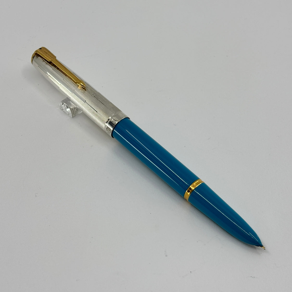 Parker 51 Special Edition Sterling Silver & Vista Blue Fountain Pen - Fine 18kt Gold  Nib