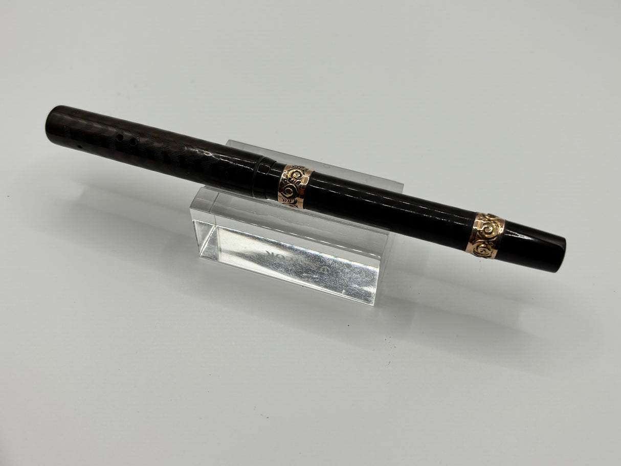 Waterman 13  Black chased Slip Cap 2 bands on barrel - Eye dropper filling system
