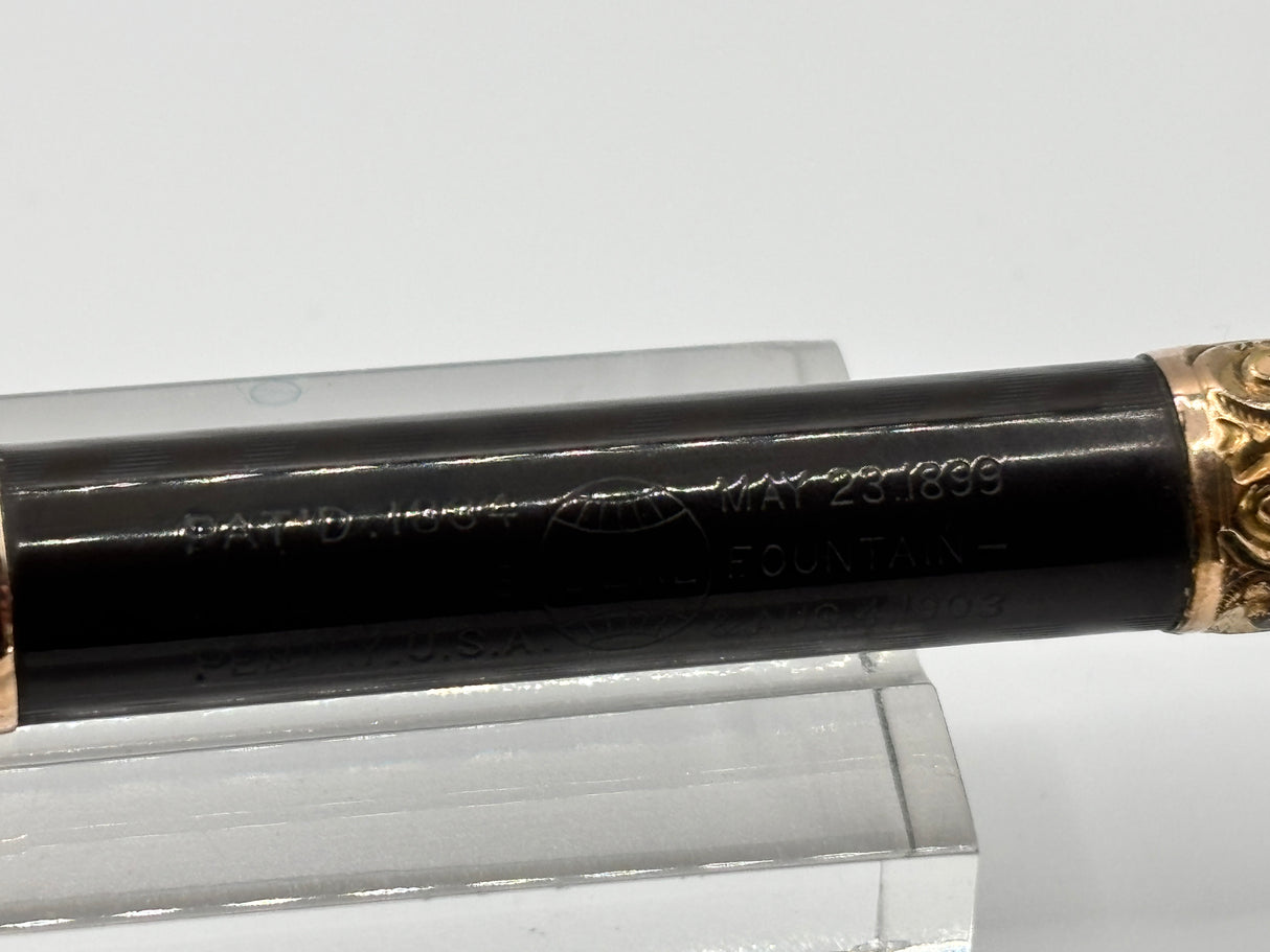 Waterman 13  Black chased Slip Cap 2 bands on barrel - Eye dropper filling system