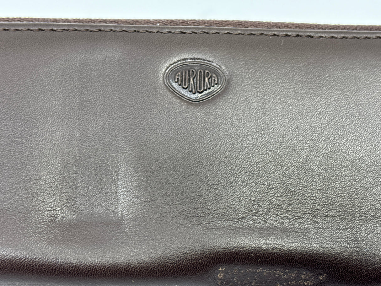 AURORA Beautiful Brown Leather pen case with zip - Hold 2 pens