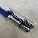 Graf Von Faber Castell Blue Resin Guilloche Fountain Pen  - Fine 18 Kt Gold Nib
