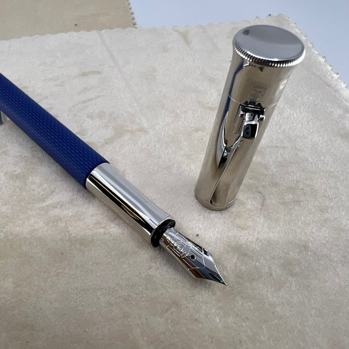 Graf Von Faber Castell Blue Resin Guilloche Fountain Pen  - Fine 18 Kt Gold Nib
