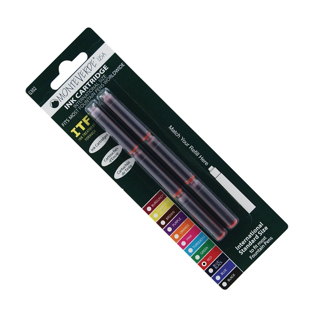 Monteverde Ink Cartridges International Size in Red (Pack of 6)