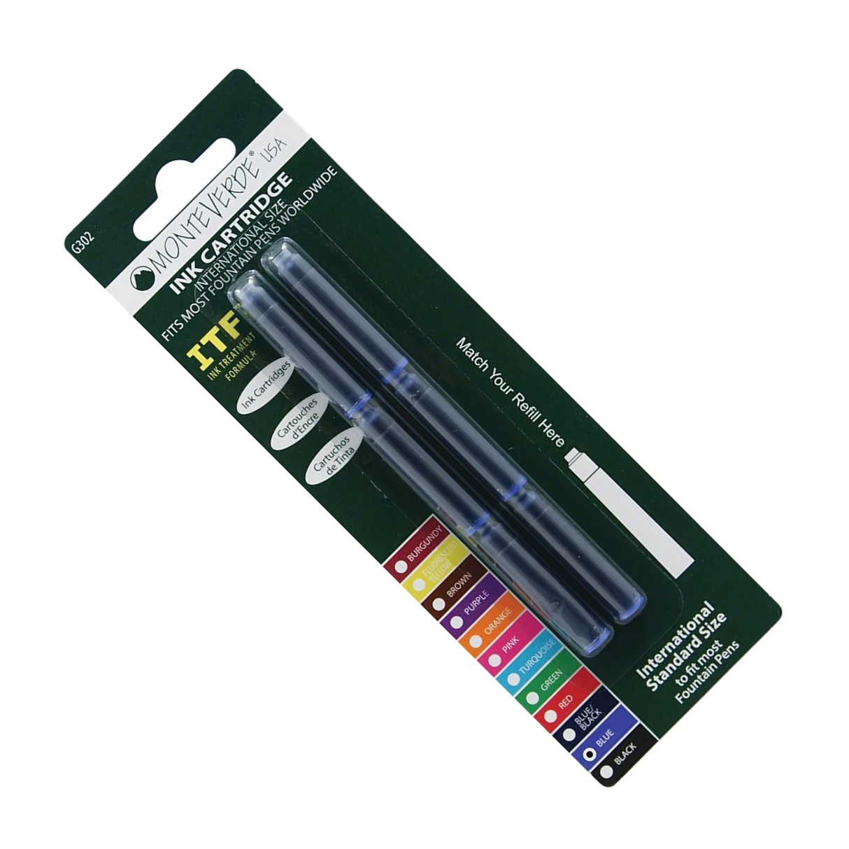 Monteverde Ink Cartridges International Size in Blue (Pack of 6)