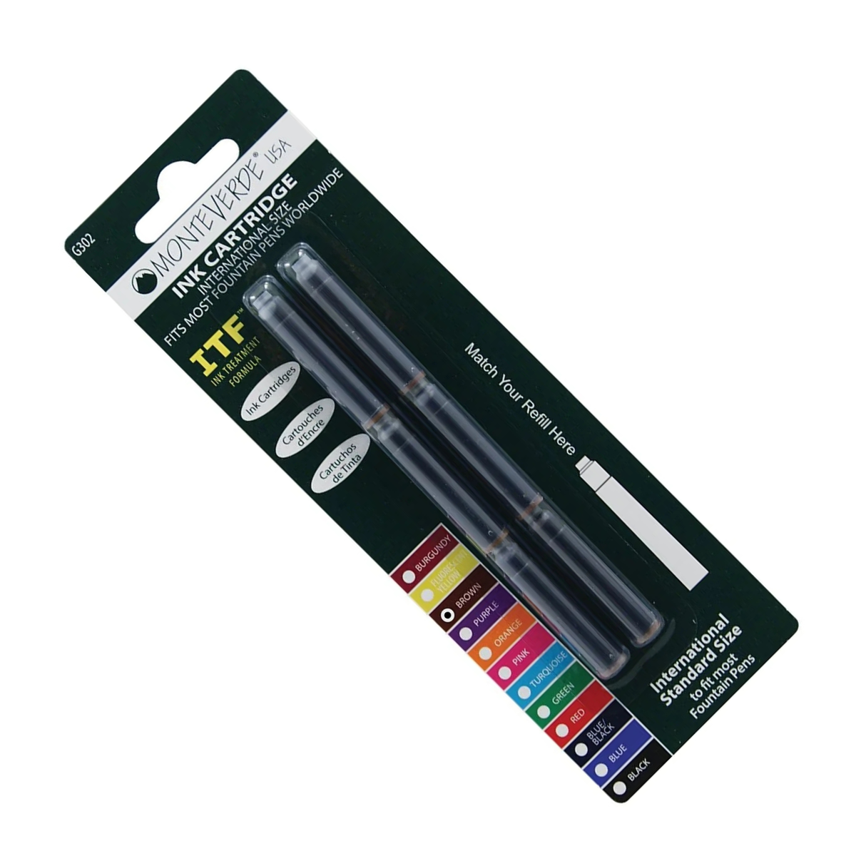 Monteverde Ink Cartridges International Size in Brown (Pack of 6)