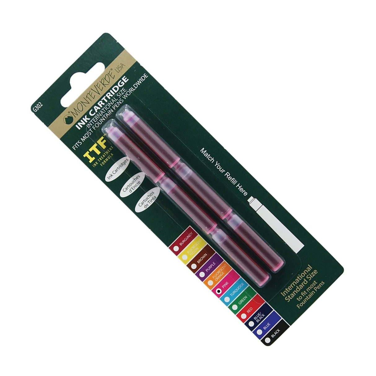 Monteverde Ink Cartridges International Size in Pink (Pack of 6)