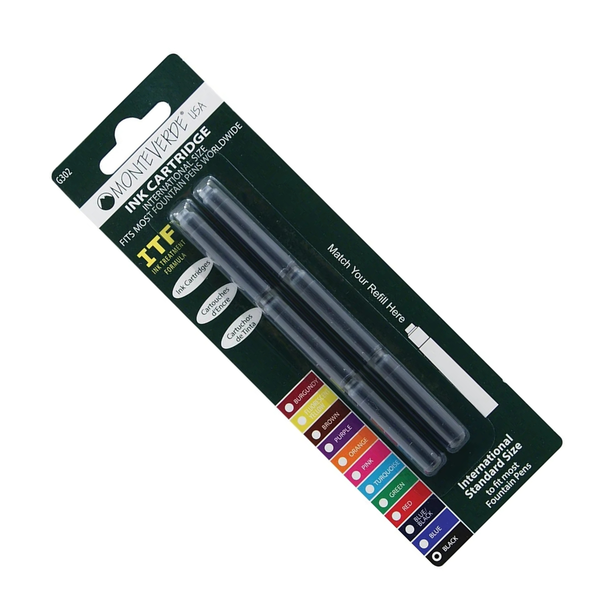 Monteverde Ink Cartridges International Size in Black (Pack of 6)