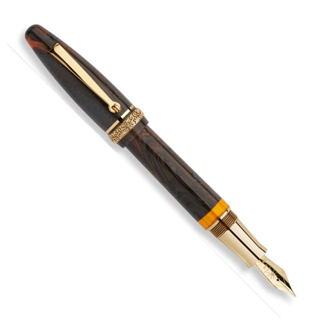 Maiora Ogiva Golden Age Brown/Orange w/Gold Trim (Earth) - Fountain Pen (14k Nib - Piston Fill)