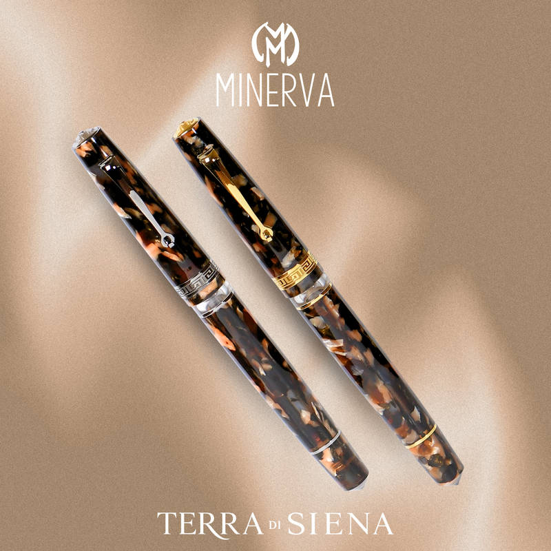 Minerva Terra di Siena Gold and Grey Ruthenium Trim Fountain Pen Collection