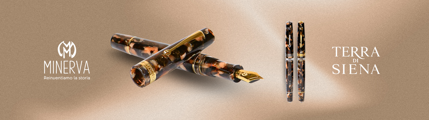 Minerva Terra di Siena Gold and Grey Ruthenium Trim Fountain Pen Collection