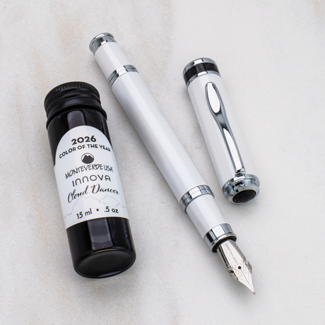 Monteverde USA Innova 2026 Color of The Year Cloud Dancer Fountain Pen Chrome Trim + Ink Collection