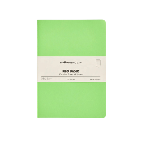 My Paperclip Neo Basic Center Thread Sewn Notebook 148 x 210 mm Ruled Collection NeonGreen