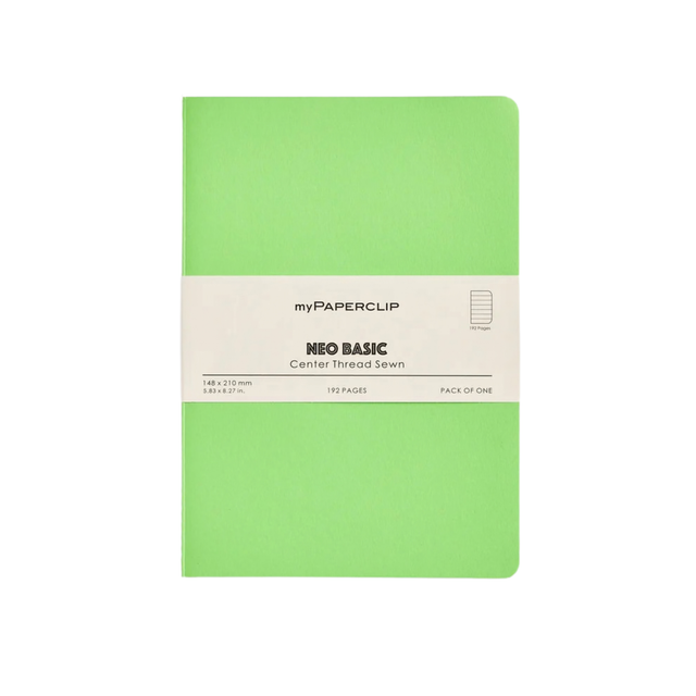 My Paperclip Neo Basic Center Thread Sewn Notebook 148 x 210 mm Ruled Collection NeonGreen