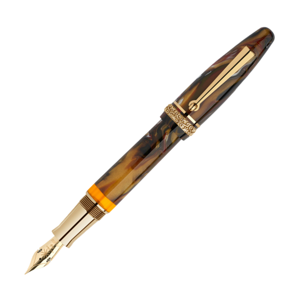 Maiora Ogiva Golden Age Brown w/Gold Trim (Fire) - Fountain Pen (14kt Nib - Piston Fill)
