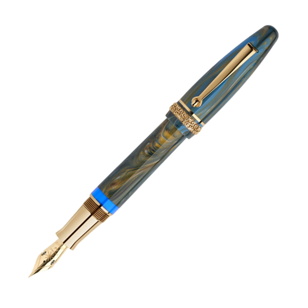 Maiora Ogiva Golden Age Blue w/Gold Trim (Wind) - Fountain Pen (14kt Nib - Piston Fill)