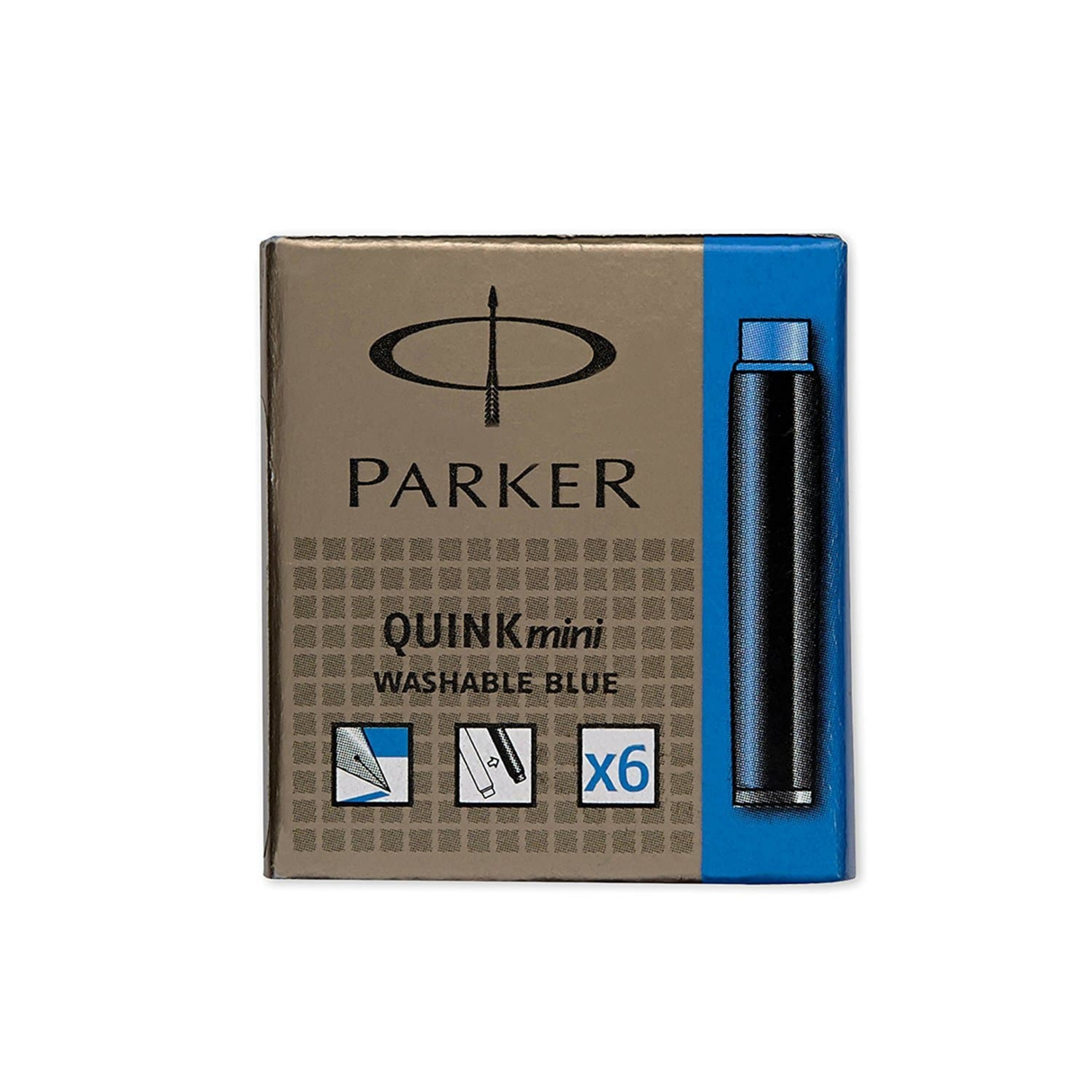 Parker Quink Mini Ink Cartridges in Washable Blue (Pack of 6)