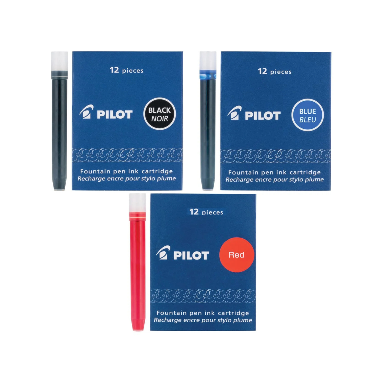 Pilot Namiki IC50 Ink Cartridges in Black, Blue & Red  (Pack of 12)