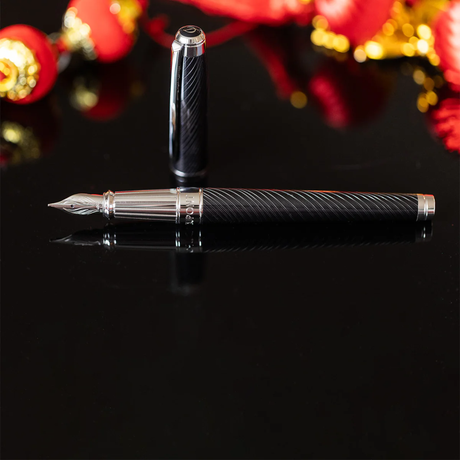 S.T. Dupont Mane Guilloche Line D Eternity Large Black & Palladium Fountain Pen Collection